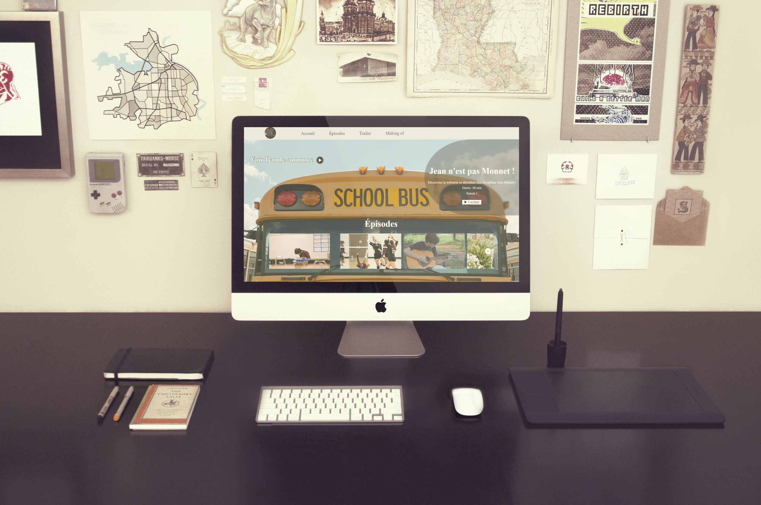Le site de la web-série Jean Monnet avait pour objectif de diffuser tous les épisodes d'une websérie que nous avons réalisée avec toute la classe. Cependant, le projet n'a pas pu aboutir par manque de temps, alors cela s'est transformé en BD avec les éléments filmés. Par conséquent, il n'a plus vraiment d'utilité, mais son design est assez surprenant.